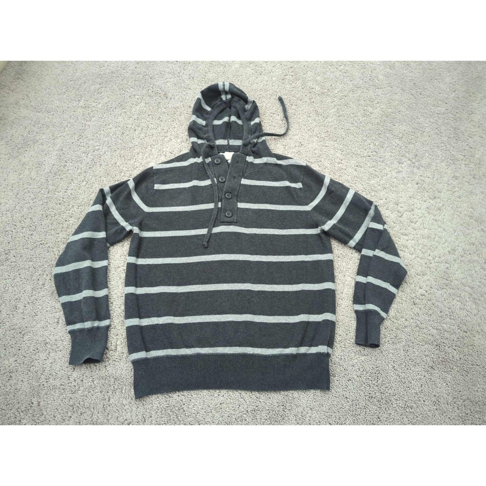 Frederik Anderson Copenhagen‎ Sweater Mens M Gray Striped Pullover Hooded